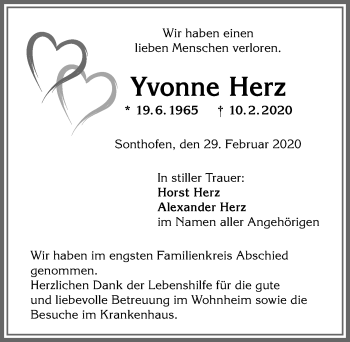 Traueranzeige von Yvonne Herz von Allgäuer Anzeigeblatt