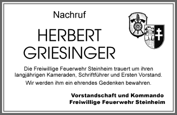 Traueranzeige von herbert Griesinger von Memminger Zeitung