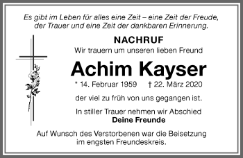 Traueranzeige von Achim Kayser von Memminger Zeitung