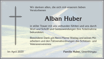 Traueranzeige von Alban Huber von Allgäuer Zeitung, Marktoberdorf