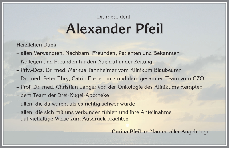  Traueranzeige für Alexander Pfeil vom 18.04.2020 aus Allgäuer Anzeigeblatt