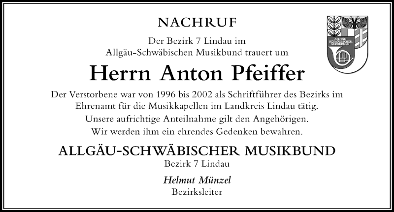  Traueranzeige für Anton Pfeiffer vom 24.04.2020 aus Der Westallgäuer