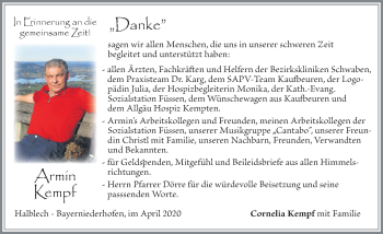 Traueranzeige von Armin Kempf von Allgäuer Zeitung, Füssen