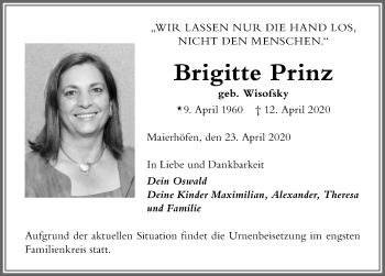 Traueranzeige von Brigitte Prinz von Der Westallgäuer