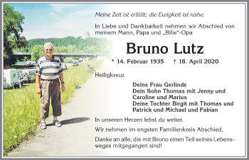 Traueranzeige von Bruno Lutz von Allgäuer Zeitung,Kempten