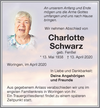 Traueranzeige von Charlotte Schwarz von Memminger Zeitung