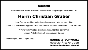 Traueranzeige von Christian Graber von Memminger Zeitung