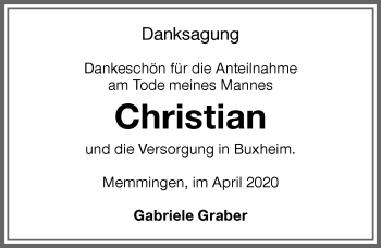 Traueranzeige von Christian Graber von Memminger Zeitung