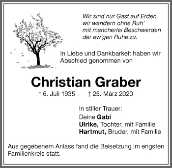 Traueranzeige von Christian Graber von Memminger Zeitung