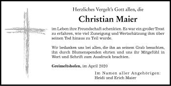 Traueranzeige von Christian Maier von Memminger Zeitung
