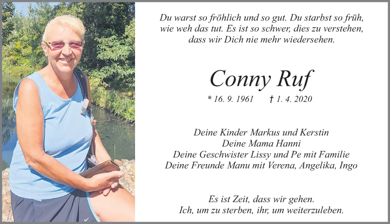  Traueranzeige für Conny Ruf vom 03.04.2020 aus Allgäuer Zeitung, Füssen