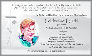 Traueranzeige von Edeltraud Büchl von Allgäuer Zeitung, Füssen