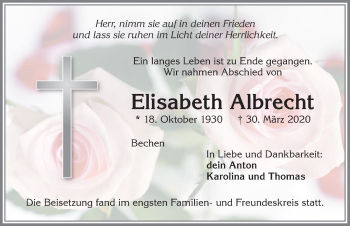 Traueranzeige von Elisabeth Albrecht von Allgäuer Zeitung,Kempten