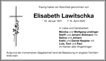 Traueranzeige von Elisabeth Lawitschka von Memminger Zeitung