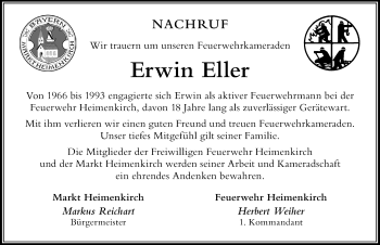 Traueranzeige von Erwin Eller von Der Westallgäuer