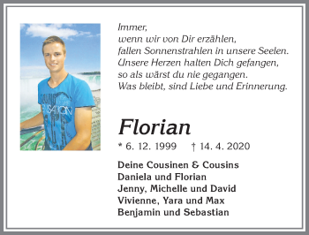 Traueranzeige von Florian Lankes von Allgäuer Zeitung