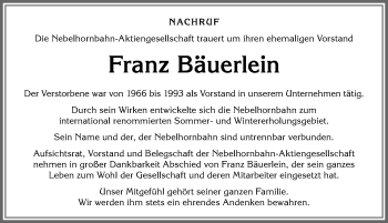 Traueranzeige von Franz Bäuerlein von Allgäuer Anzeigeblatt