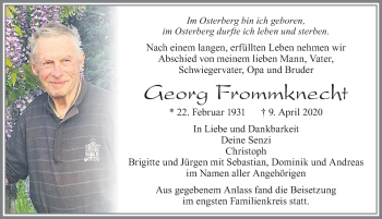 Traueranzeige von Georg Frommknecht von Allgäuer Zeitung, Marktoberdorf