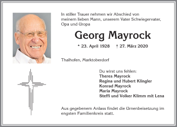 Traueranzeige von Georg Mayrock von Allgäuer Zeitung, Marktoberdorf