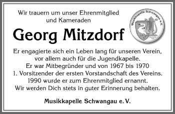 Traueranzeige von Georg Mitzdorf von Allgäuer Zeitung, Füssen