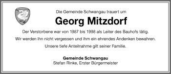 Traueranzeige von Georg Mitzdorf von Allgäuer Zeitung, Füssen
