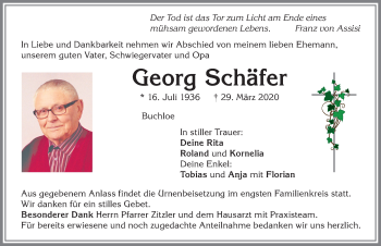 Traueranzeige von Georg Schäfer von Allgäuer Zeitung, Kaufbeuren/Buchloe