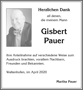Traueranzeige von Gisbert Pauer von Allgäuer Zeitung,Kempten