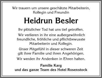 Traueranzeige von Heidrun Besler von Allgäuer Anzeigeblatt