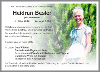 Traueranzeige von Heidrun Besler von Allgäuer Anzeigeblatt