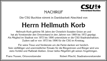 Traueranzeige von Hellmuth Korb von Allgäuer Zeitung, Kaufbeuren/Buchloe
