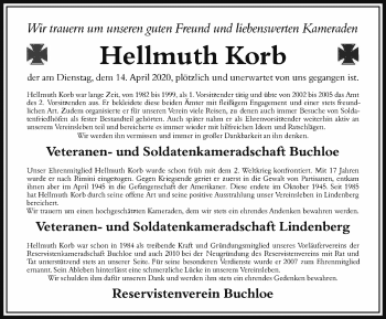 Traueranzeige von Hellmuth Korb von Allgäuer Zeitung, Kaufbeuren/Buchloe