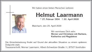 Traueranzeige von Helmut Laarmann von Allgäuer Anzeigeblatt