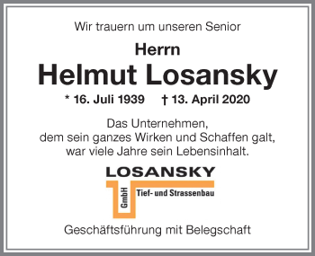 Traueranzeige von Helmut Losansky von Allgäuer Zeitung,Kempten