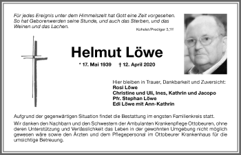 Traueranzeige von Helmut Löwe von Memminger Zeitung