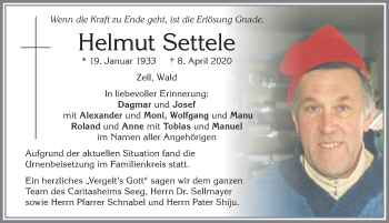 Traueranzeige von Helmut Settele von Allgäuer Zeitung, Füssen