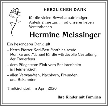Traueranzeige von Hermine Meissinger von Allgäuer Anzeigeblatt