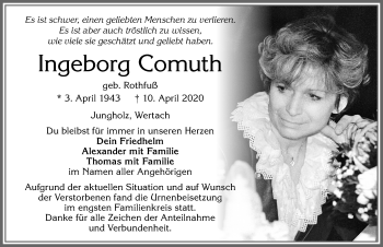 Traueranzeige von Ingeborg Comuth von Allgäuer Anzeigeblatt