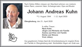 Traueranzeige von Johann Andreas Kuhn von Allgäuer Zeitung, Marktoberdorf