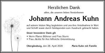 Traueranzeige von Johann Andreas Kuhn von Allgäuer Zeitung, Marktoberdorf