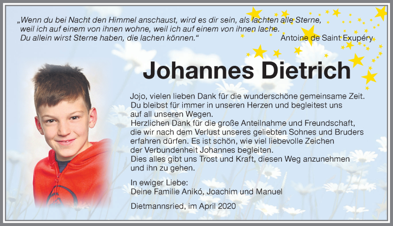  Traueranzeige für Johannes Dietrich vom 11.04.2020 aus Allgäuer Zeitung
