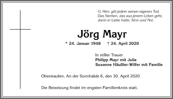 Traueranzeige von Jörg Mayr von Allgäuer Anzeigeblatt
