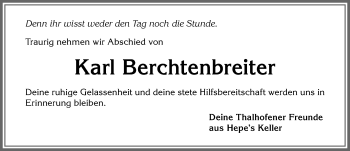 Traueranzeige von Karl Berchtenbreiter von Allgäuer Zeitung, Marktoberdorf