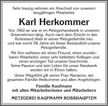 Traueranzeige von Karl Herkommer von Allgäuer Zeitung, Füssen