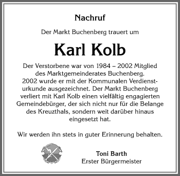 Traueranzeige von Karl Kolb von Allgäuer Zeitung,Kempten