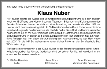 Traueranzeige von Klaus Nuber von Allgäuer Zeitung