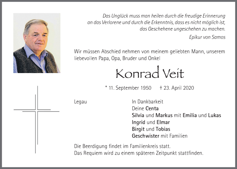  Traueranzeige für Konrad Veit vom 30.04.2020 aus Allgäuer Zeitung