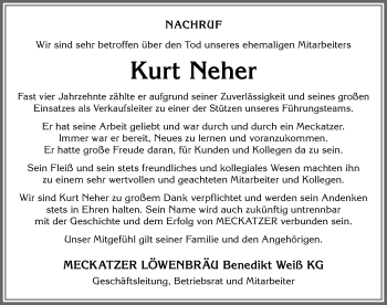 Traueranzeige von Kurt Neher von Allgäuer Anzeigeblatt