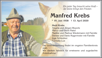 Traueranzeige von Manfred Krebs von Allgäuer Zeitung,Kempten