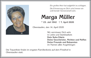 Traueranzeige von Marga Müller von Allgäuer Anzeigeblatt