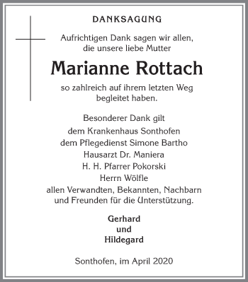 Traueranzeige von Marianne Rottach von Allgäuer Anzeigeblatt